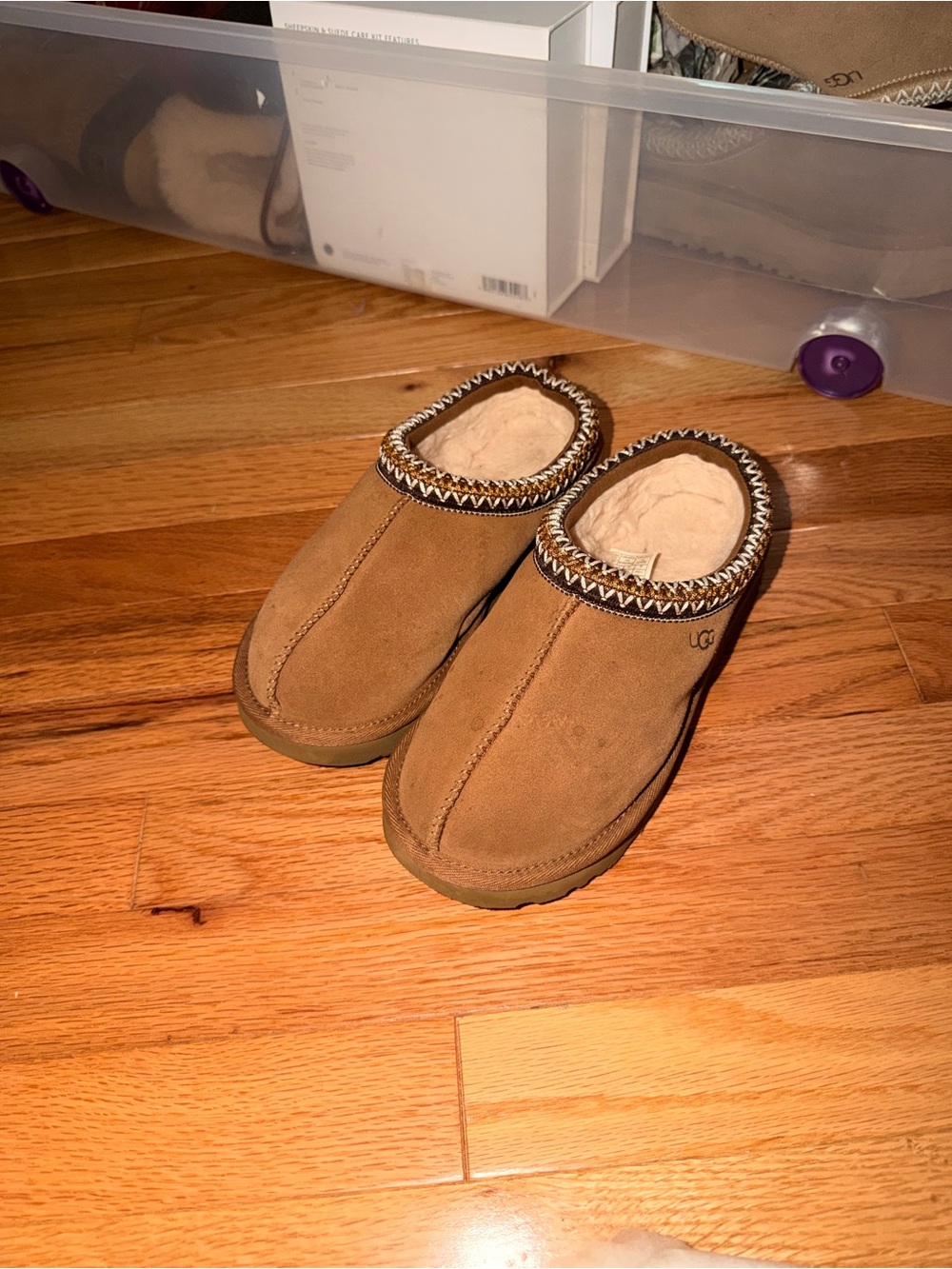UGG Chestnut Brown Suede Slip-On Shearling Lined slippers